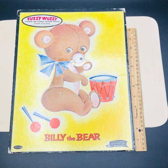 Vintage 60s Whitman Fuzzy Wuzzy Anthropomorphic Teddy Bear Frame Tray Puzzle - Picture 11 of 11